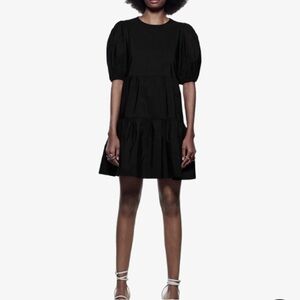 Zara Black Puff Sleeve Mini Poplin Dress